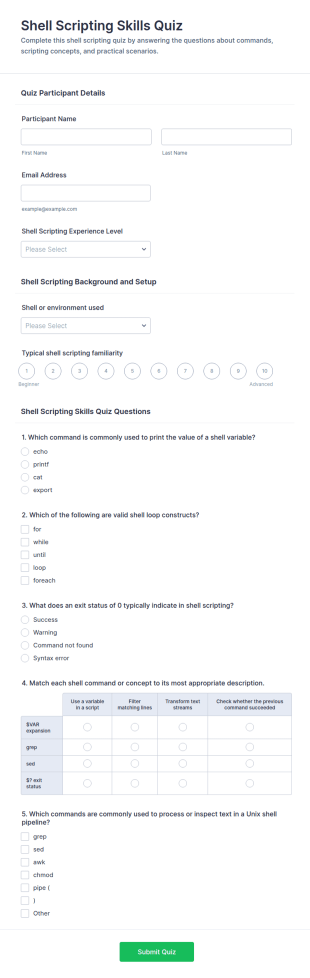 Shell Scripting Skills Quiz Form Template