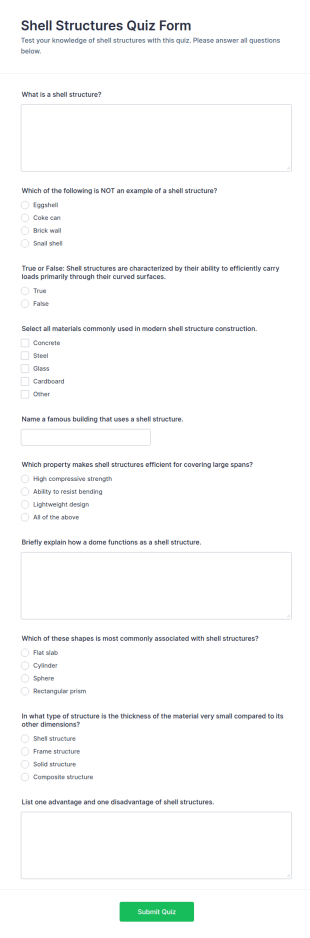 Shell Structures Quiz Form Template