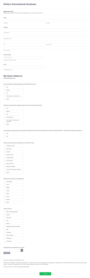 Shelly's Scentsational Goodness Form Template