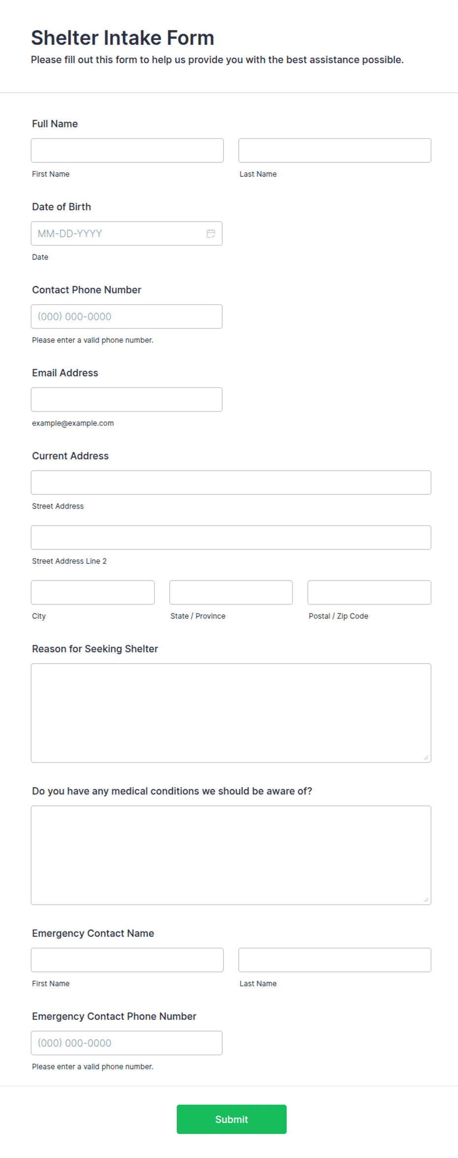 Intake Box Sign Shelter Intake Form Template | Jotform