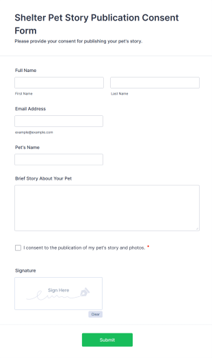 Shelter Pet Story Publication Consent Form Template