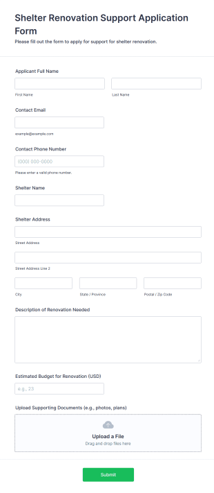 Shelter Renovation Support Application Form Template