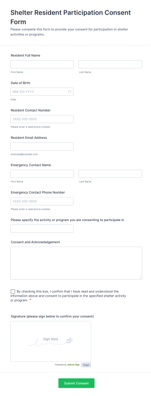 Shelter Resident Participation Consent Form Template