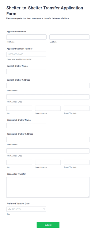 Shelter To Shelter Transfer Application Form Template
