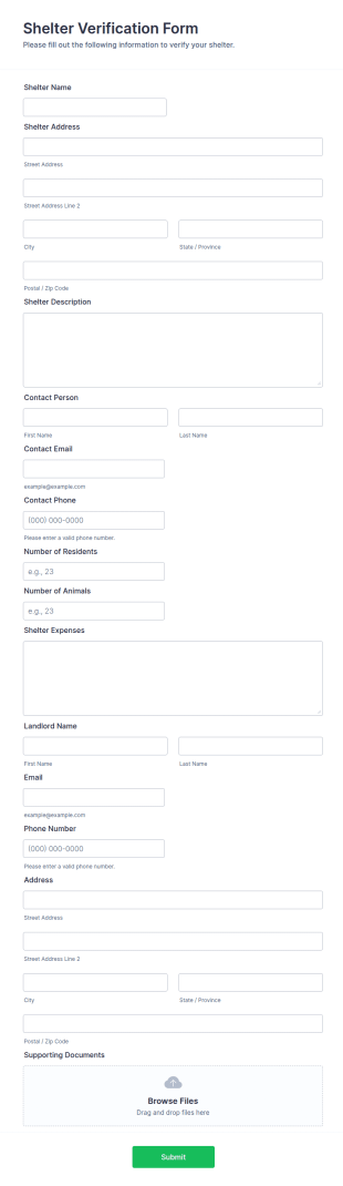 Shelter Verification Form Template