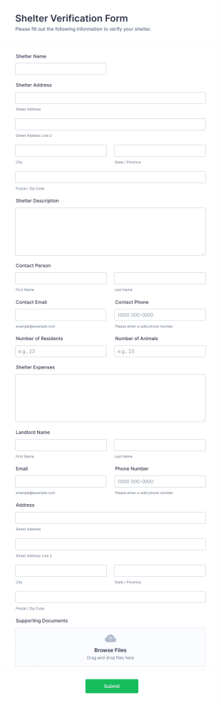 Shelter Verification Form Template