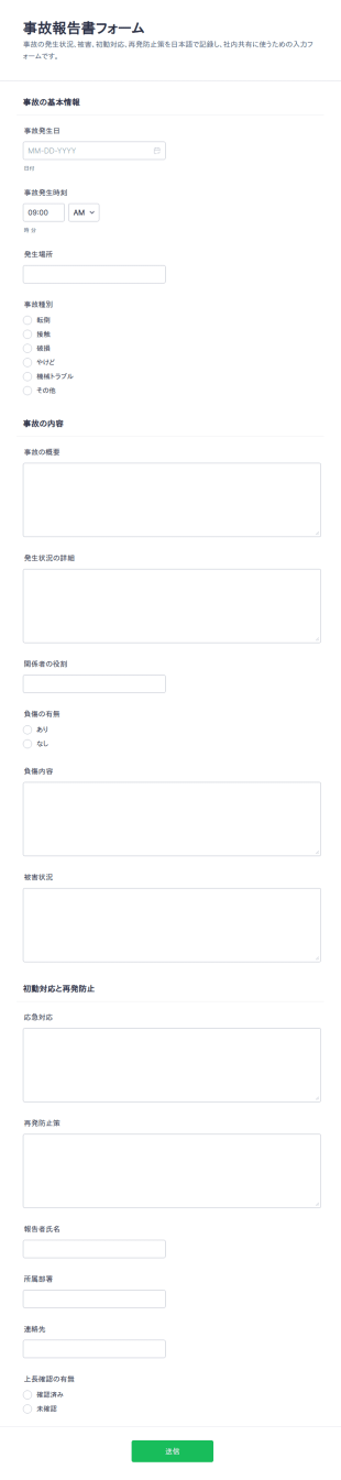 事故報告書 チェックリスト