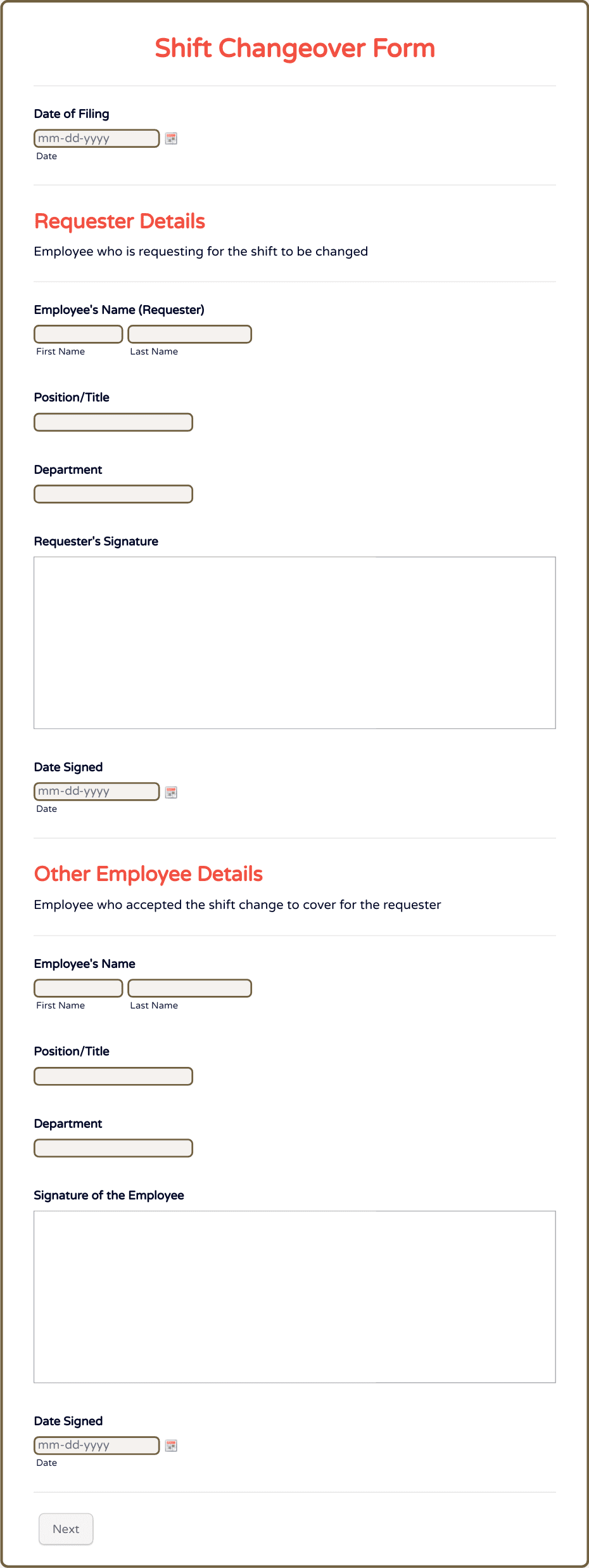 Shift Changeover Form Template | Jotform