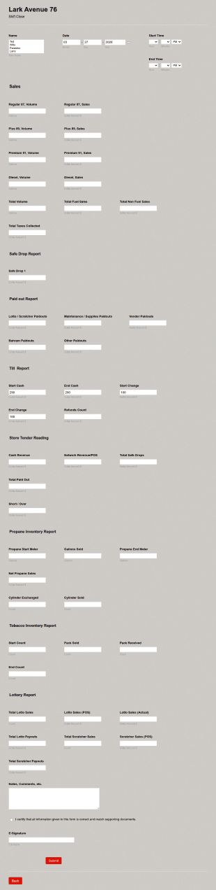 Shift Service Close And Tracking Form Template