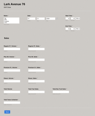 Shift Close Form Template