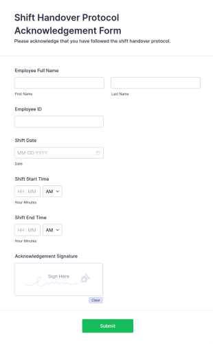 Shift Handover Protocol Acknowledgement Form Template