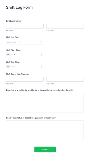 Shift Log Form Template