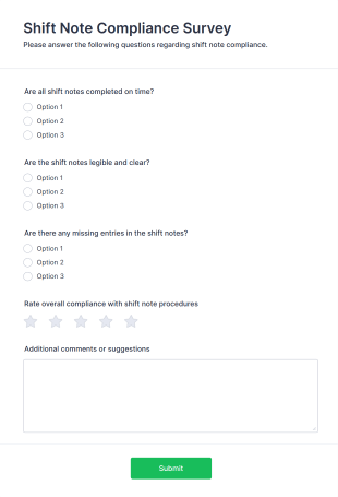 Shift Note Compliance Survey Form Template