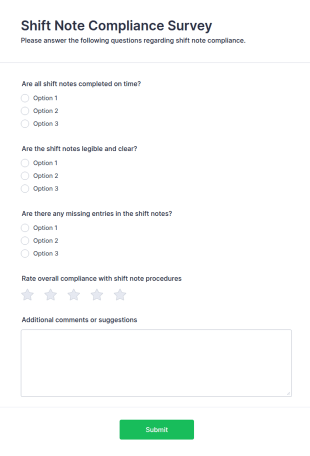Shift Note Compliance Survey Form Template