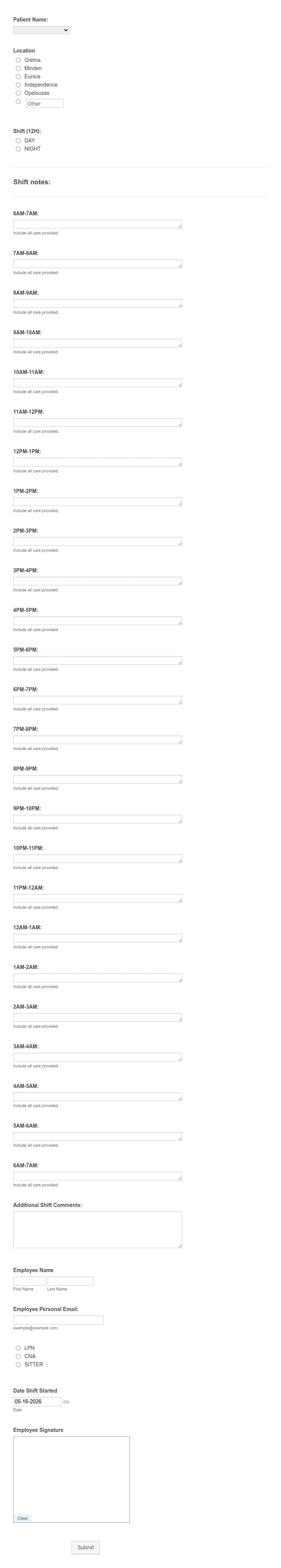 Shift Notes Form Template Jotform