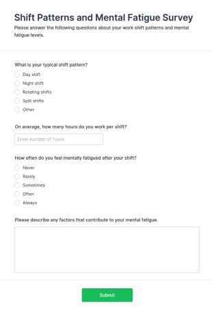 Shift Patterns And Mental Fatigue Survey Form Template