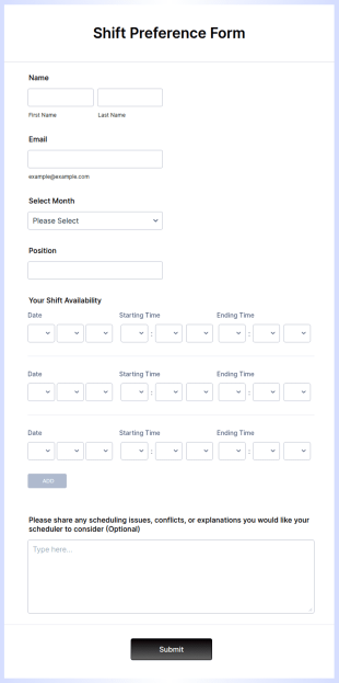 Shift Preference Form Template