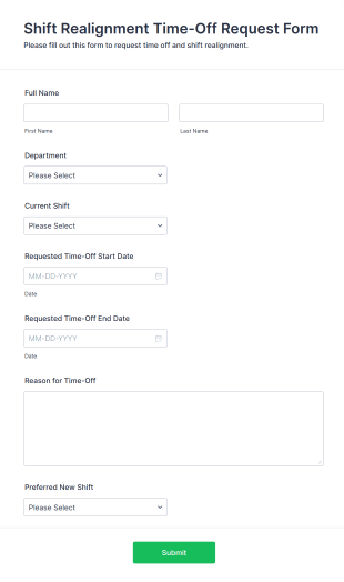 Shift Realignment Time Off Request Form Form Template