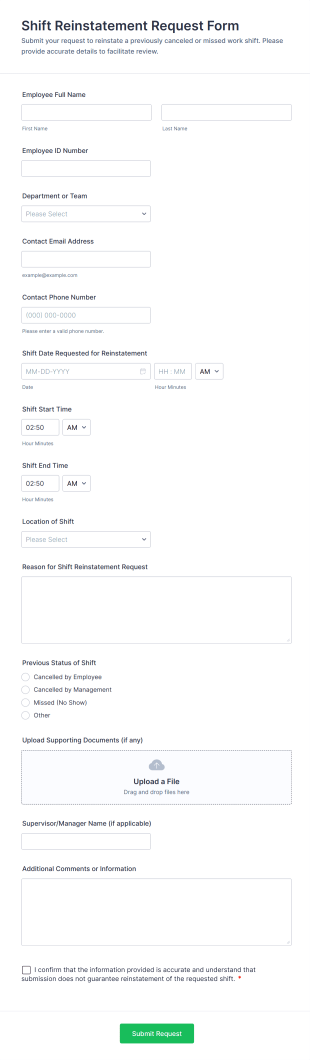 Shift Reinstatement Request Form Template
