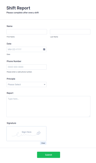Shift Report Form Template