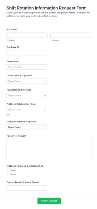 Shift Rotation Information Request Form Template