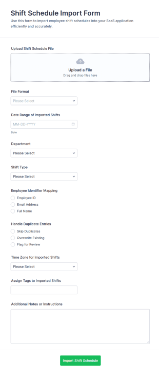 Shift Schedule Import Form Template