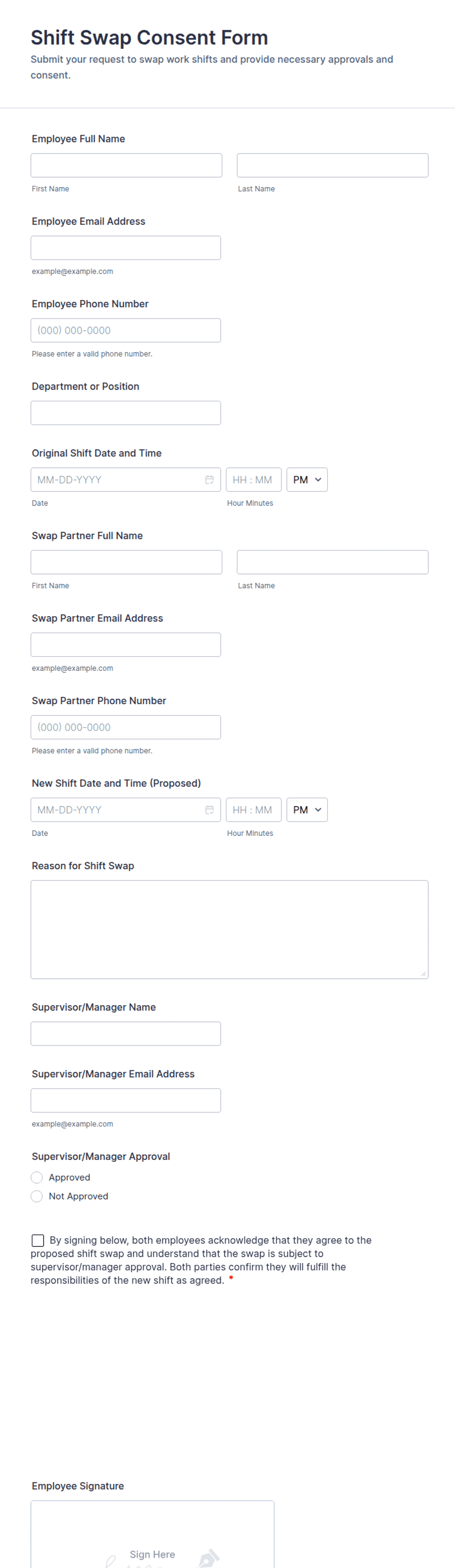Shift Swap Consent Form Template | Jotform