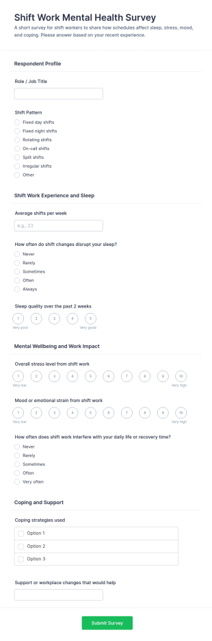 Shift Work Mental Health Survey Form Template