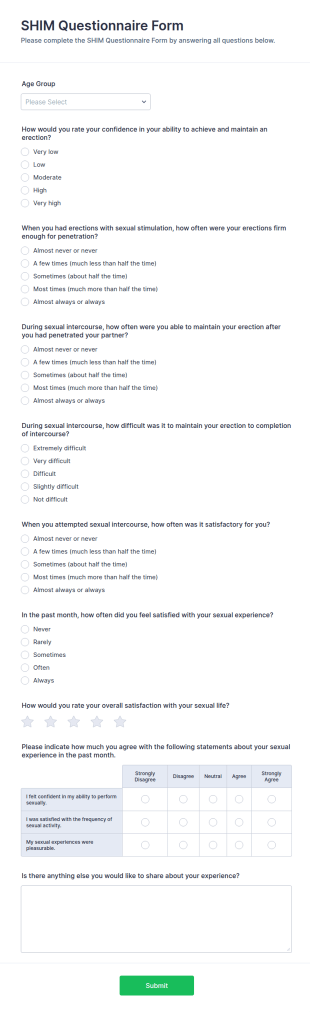 SHIM Questionnaire Form Template