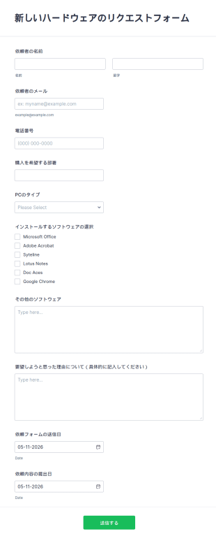 新しいハードウェアのリクエストフォーム