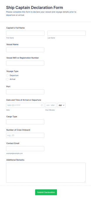 Ship Captain Declaration Form Template