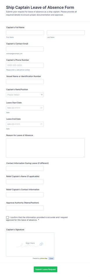 Ship Captain Leave Of Absence Form Template