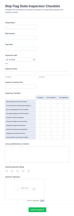 Ship Flag State Inspection Checklist Form Template