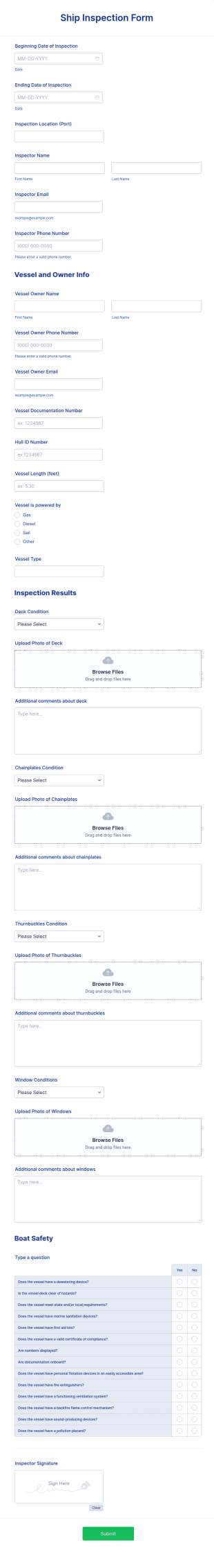 Ship Inspection Form Template