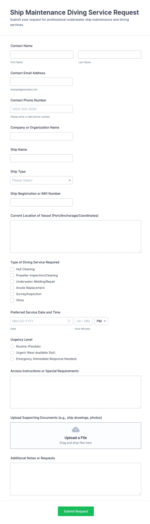Ship Maintenance Diving Service Request Form Template
