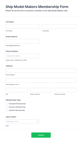 Ship Model Makers Membership Form Template