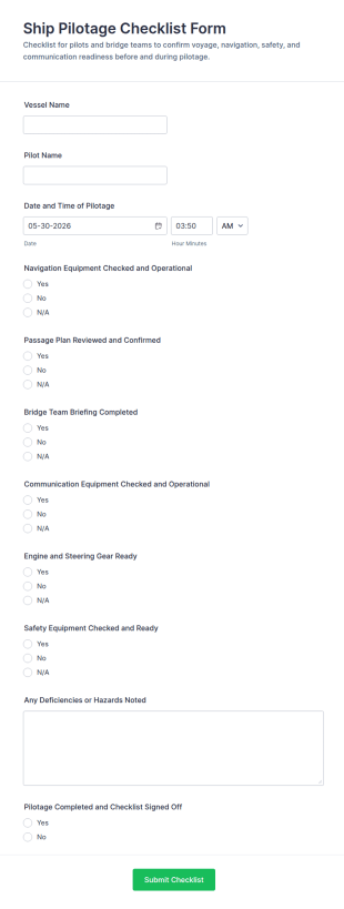 Ship Pilotage Checklist Form Template