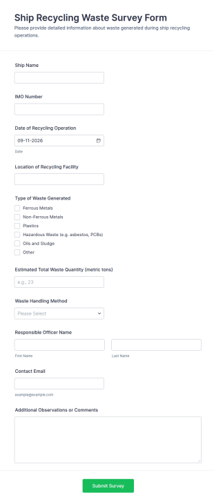 Ship Recycling Waste Survey Form Template