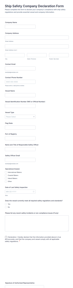 Ship Safety Company Declaration Form Template