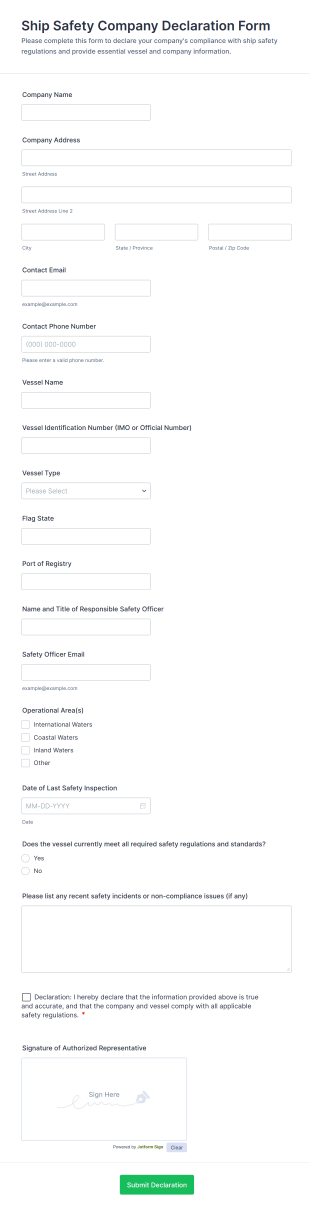 Ship Safety Company Declaration Form Template