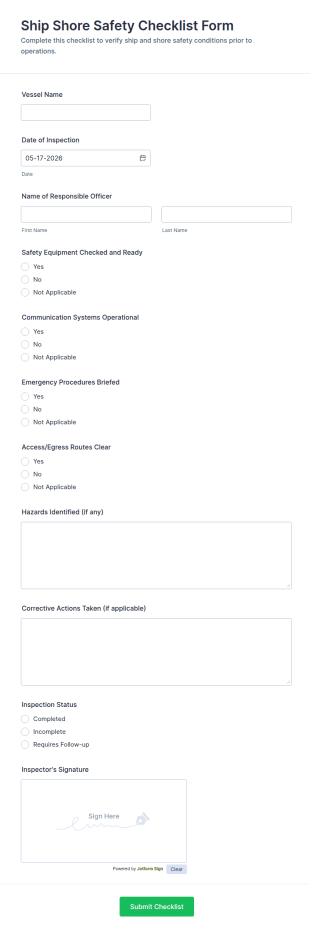 Ship Shore Safety Checklist Form Template