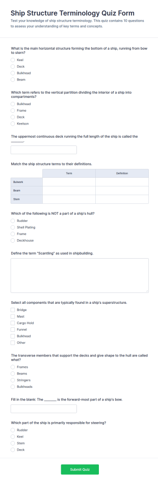Ship Structure Terminology Quiz Form Template