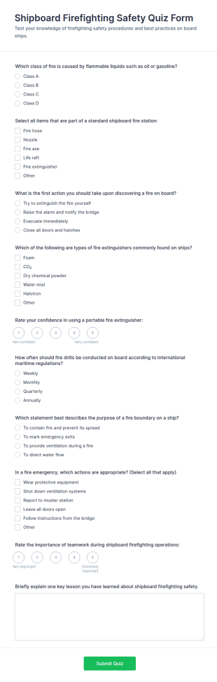 Shipboard Firefighting Safety Quiz Form Template