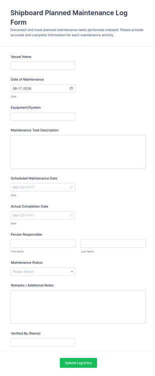 Shipboard Planned Maintenance Log Form Template