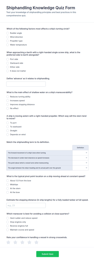 Shiphandling Knowledge Quiz Form Template