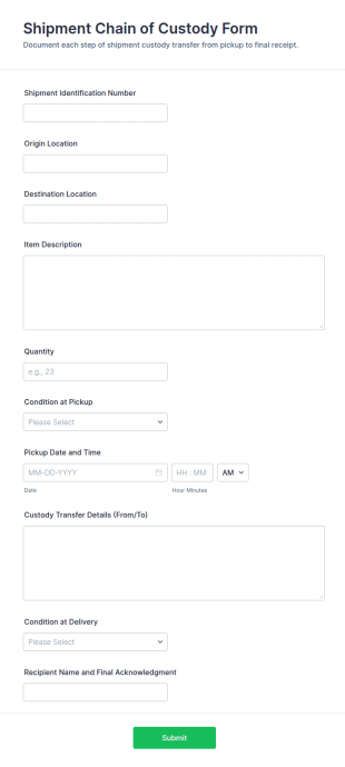 Shipment Chain Of Custody Form Template