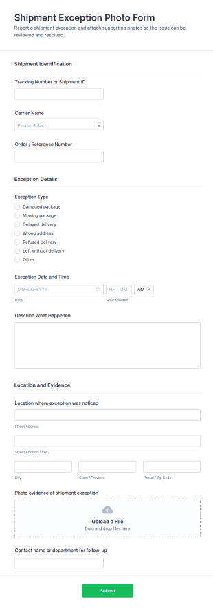 Shipment Exception Photo Form Template