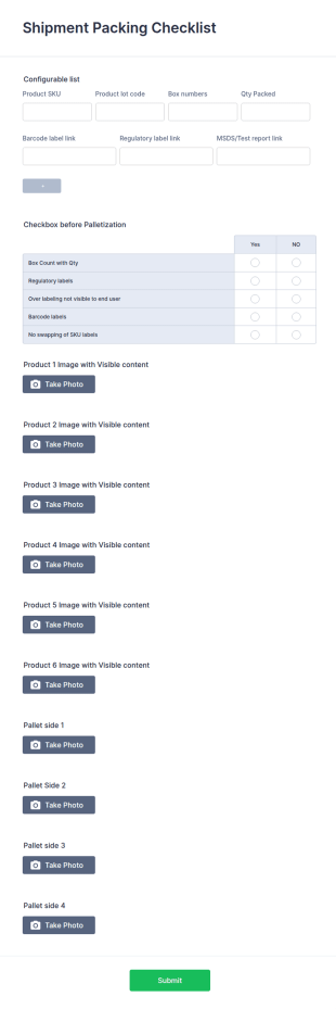 Shipment Packing Checklist Form Template