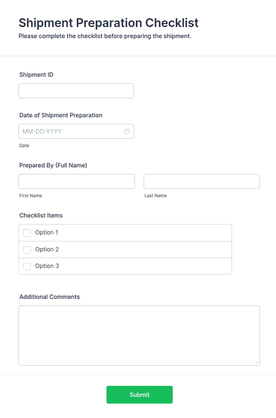 Shipping Checklist.pdf Shipment Preparation Checklist Form Template | Jotform