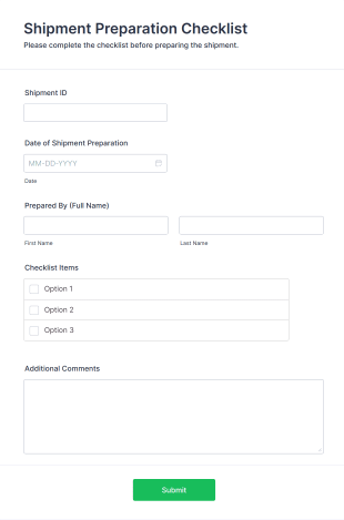 Shipment Preparation Checklist Form Template